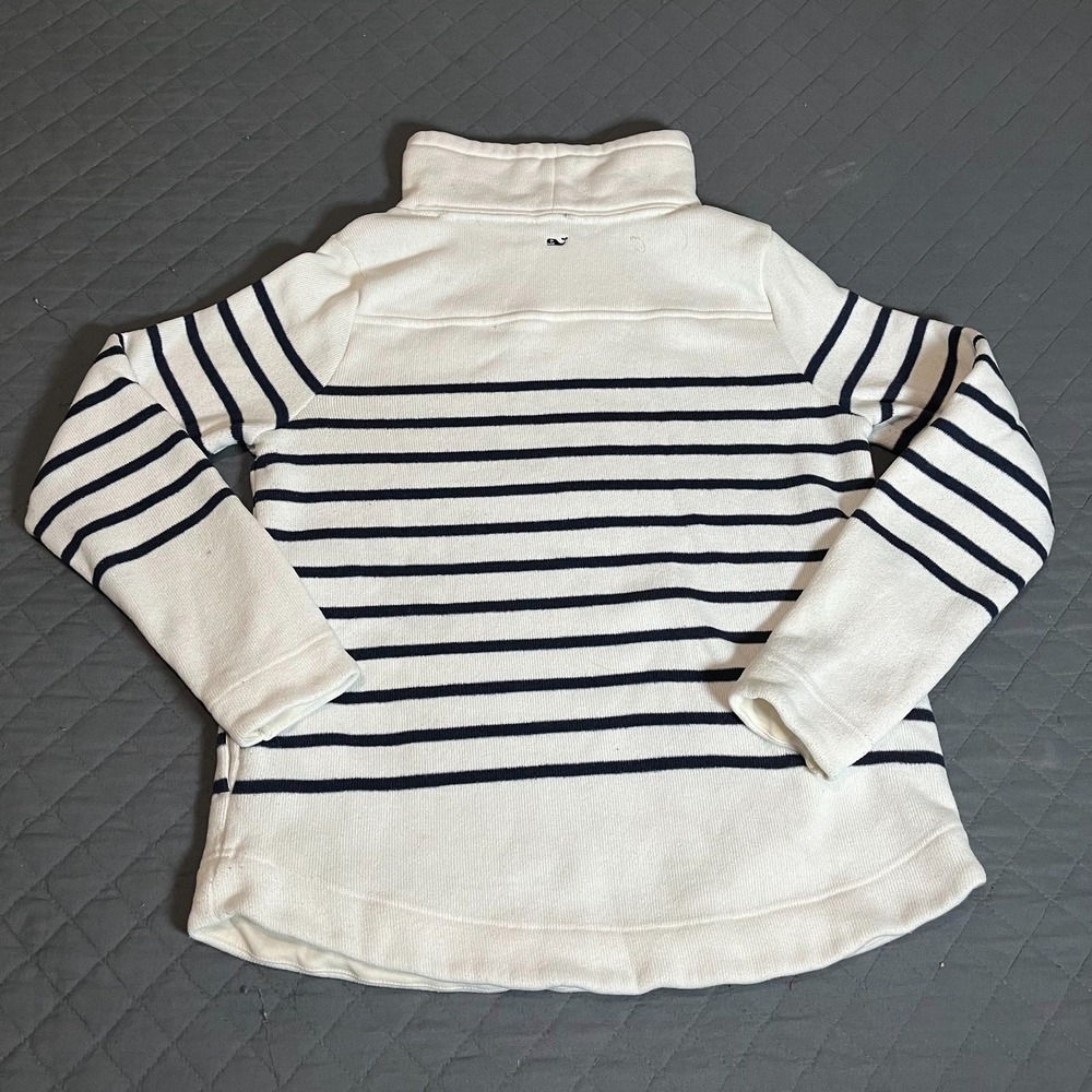 Vineyard Vines Women's Striped Mock Neck Pullover Sweatshirt White/Navy Size M - Picture 2 of 10